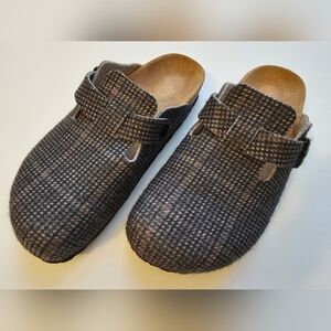 VGUC Birkenstock Plaid Wool Boston Clogs / Mules Gray / Brown Size 40 Unisex